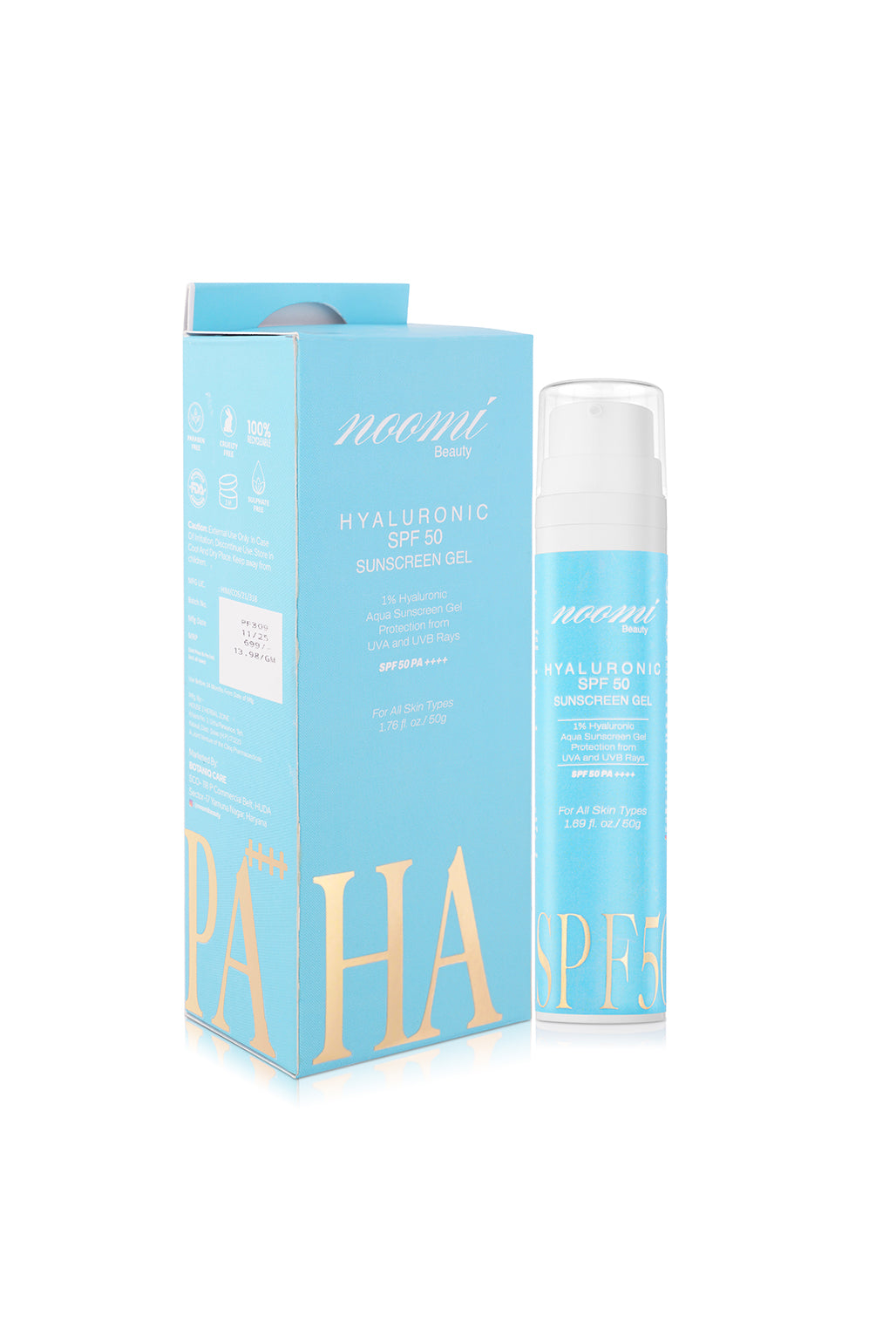 1% Hyaluronic Aqua Sunscreen Gel Broad-Spectrum UVA & UVB Protection SPF 50 PA++++ | Lightweight Aqua Gel
